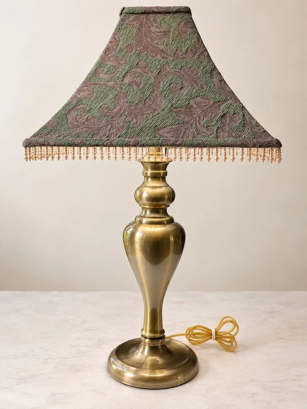 Gold Metal Urn Table Lamp and Designer Shade traditional brass with an ornate